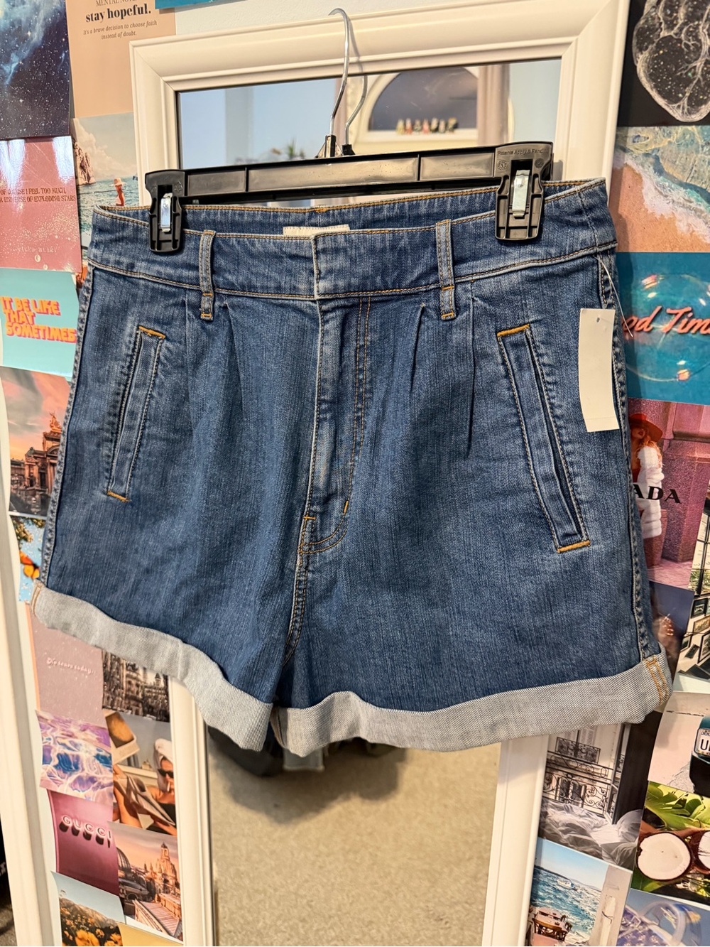 Joie Dark Blue Rolled-Hem Denim Shorts